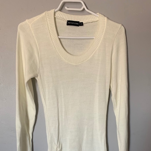 Cream Long Sleeve Ruched Asymmetric Knitted Dress - Picture 3 of 4